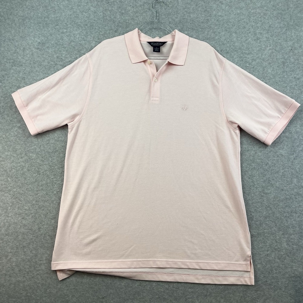 Brooks Brothers Performance Knit Polo Shirt Mens XL Pink Logo Cotton Pique Golf